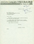 Letter from Geraldine Ferraro to Laurence M. Wiig, YMCA International Institute for Peace by Geraldine Ferraro and Laurence M. Wiig