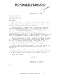 Letter from Geraldine Ferraro to Betty Friedan by Geraldine Ferraro and Betty Freidan
